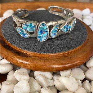 Opal Mosaic Sterling Silver Cuff Bracelet